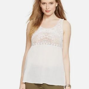 LAUREN RALPH WHITE COTTON  CROCHET TOP BLOUSE Xl